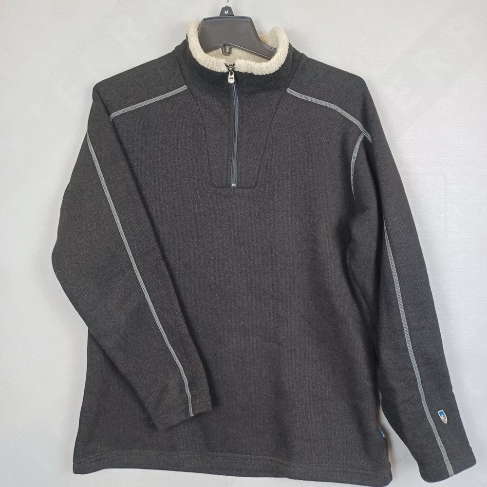 Kuhl Sweater Mens Large Black Alfpaca Europa Sherpa Fleece Lined Quarter Zip